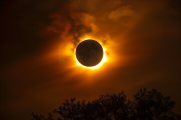 A solar eclipse, the moon obscuring the sun