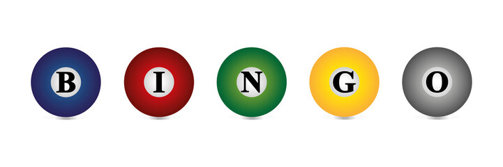 Set of brightly coloured bingo balls bouncing with shadows