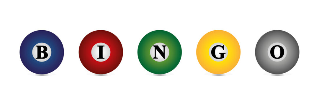 Set of brightly coloured bingo balls bouncing with shadows