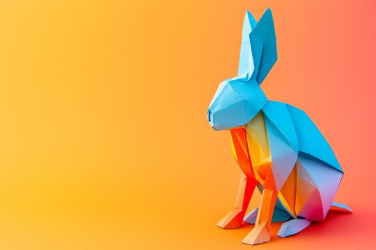 An Easter bunny cut out of colored paper. Easter celebration concept