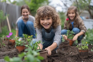 Engaged in planting activities, a family comes together to spend meaningful time nurturing nature and strengthening their relationships.