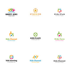 Kids Logo,  Abstract kids logos symbols set, people logotypes