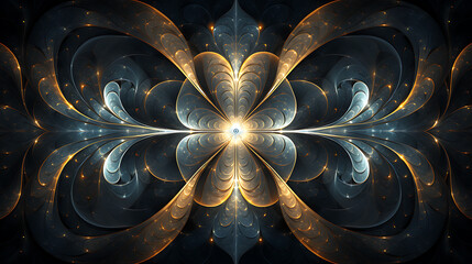 A symmetrical arrangement of fractal patterns, creating a visually striking