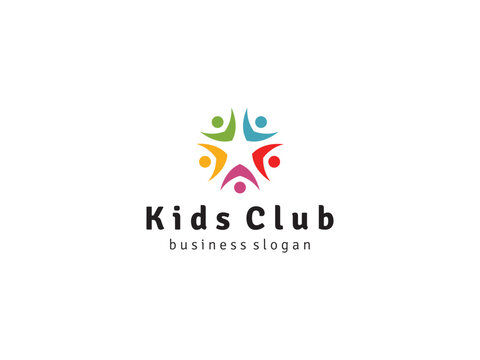 Kids Club Logo, Kids Team Play Logo template, Kids Star. Simple colorful logo