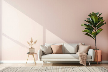 Comfortable modern sofa, soft luxury couch in cozy living room minimal elegant aesthetic home interior design contemporary style background space. House furniture store shopping advertising promo .