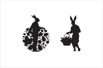 Happy Easter day Element Silhouette, Happy Easter Day Rabbits and Egg  silhouette set.