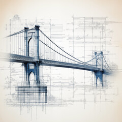 Engineering blueprint line drawing of golden gate bridge
