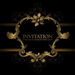 Invitation Template With Golden Design Black Background