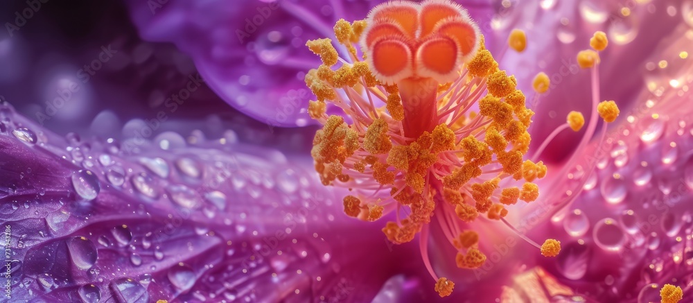 Canvas Prints Closeup of purple flower with water droplets