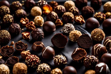 A tray of assorted gourmet truffles with distinctive flavor profiles. 