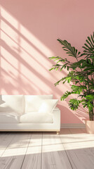 Comfortable modern sofa, soft luxury couch in cozy living room minimal elegant aesthetic home interior design contemporary style background space. House furniture store shopping advertising promo .