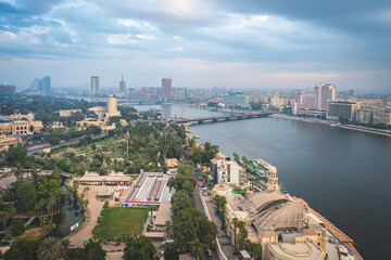 Cairo, Egypt - October 25, 2022. Views of the buildings and the Nile river in the old Cairo city - 731943886