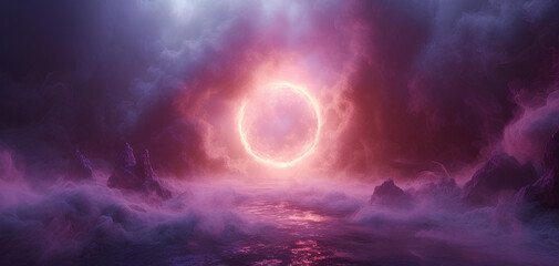 violet flaming circle with a collection of smoke around it