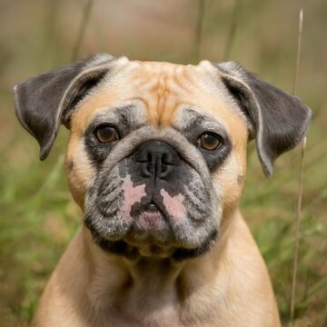 English bulldog portrait, portrait of a puppy, dog in gardens, ai image, pet, animal images, photography