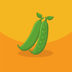 Peas on a yellow background. Healthy food design. Vector illustration