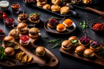 Fototapeta premium A plate of small sliders with varied toppings for a bite-sized feast.