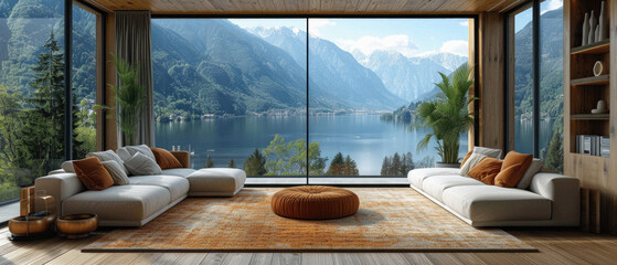 Cozy living room home interior design. Modern light house or apartment room with comfortable sofa, luxury stylish trendy couch and livingroom decor background. Living room furniture store concept .