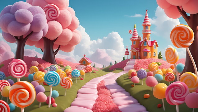 3D Sweet candy land Lollipops.