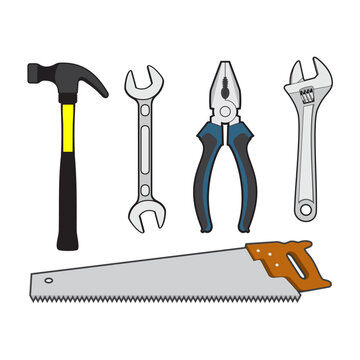 Tool repair collection. Contours of the house from tools. Vector image