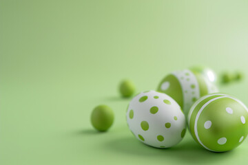 Green Easter egg with white stripes on a green background