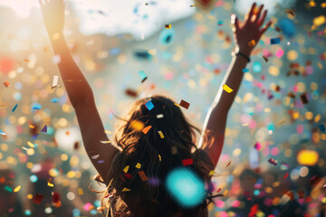 Joyful person celebration with confetti falling