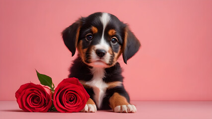 puppy with rose