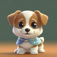 flat logo of Cute baby dog with big eyes lovely little animal 3d rendering cartoon character
