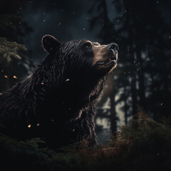 American black bear at night cinematic lighting