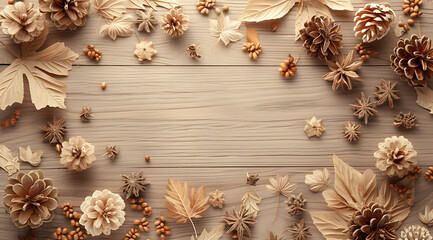 autumnal objects on wood background to use to showcas