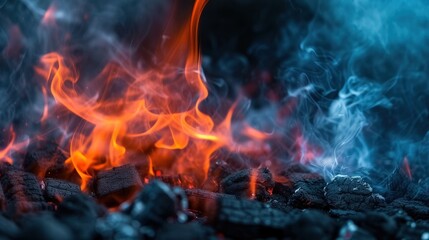 contemporary color contrasts illuminate the kitchen grill fire
