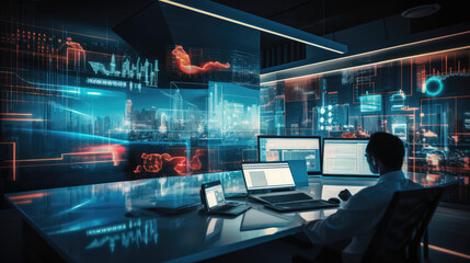 Digital Investment Symphony: A futuristic blend of data and strategy, portraying a dynamic collaboration in the modern world of finance.