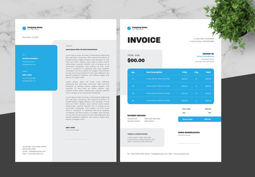 Black and Blue Corporate Letterhead and Invoice