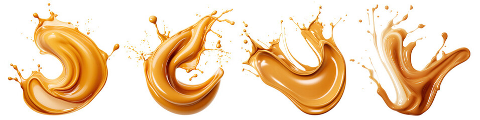 Set of delicious caramel splashes, cut out