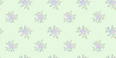 abstract flowers painted in watercolor digitally, botanical seamless pattern for design, on a light green background