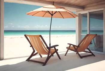 Fototapeta na wymiar chairs and umbrella on the beach