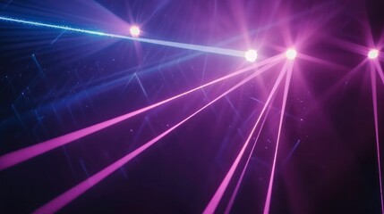 Fototapeta na wymiar Bright Blue and Violet Laser Beams Shining on a Black Background