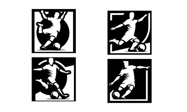 MINIMAL logos of football players, silhouette style mascot football club logos