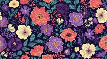 Fotobehang flower, doodle, seamless pattern isolated on purple background. Generative Ai © Passtudio