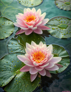 Close vertical image of pink lotuses in a lake.For covers, wallpapers and other projects about harmony, meditation, relaxation and recovery.
