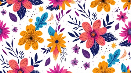 flower, doodle, seamless pattern isolated on white background