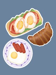 Sticker Set of Breakfast Food Elements Clipart