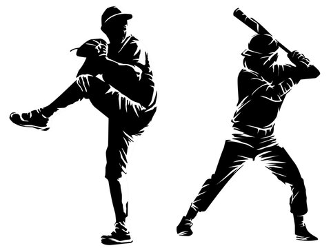 silhouette of baseball player.  Sport athletes outdoor 