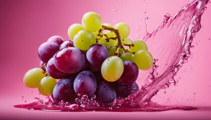 Ripe Grapes in Vibrant Splash