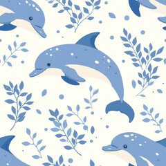 dolphin Pattern Tile for seamless backgrounds and for filling surfaces in soft colors, ai generated