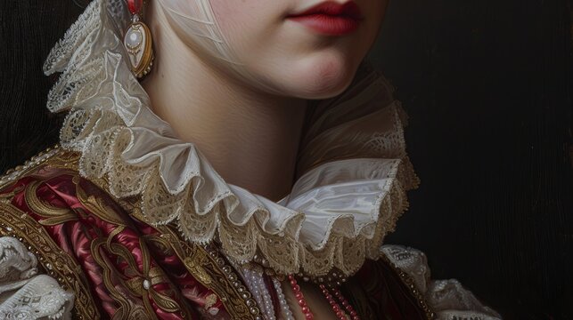 An old master's style portrait with the rich textures of fabric and sophisticated use of light and shadow. 