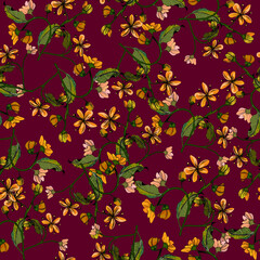Seamless floral red  pattern  with cute branch of bells flowers