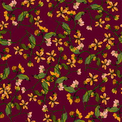 Seamless floral red  pattern  with cute branch of bells flowers