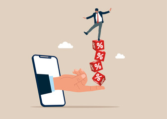 Unstable investment credit, risky situation or credit recession. Flat vector illustration