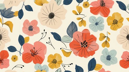 Flowers seamless pattern background, boho, doodle style. Generative Ai