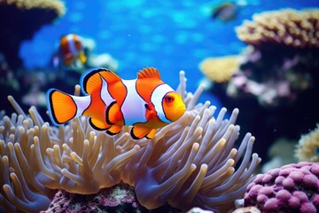 Naklejka na ściany i meble Clownfish in Anemone in Coral Reef